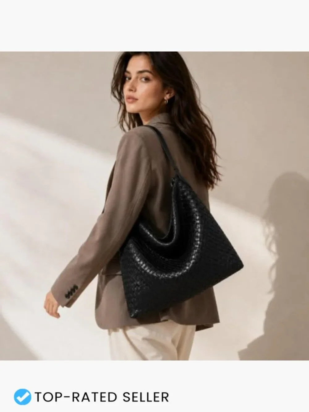 Faux Suede Woven Tote Bag Women Large Hobo Shoulder Purse Vegan Fashion